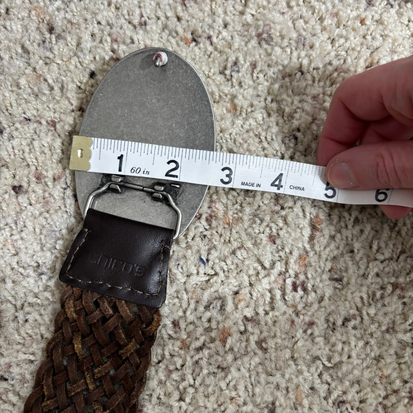 Chicos Brown Woven Leather Belt Womens Oval Beaded Buckle Boho Coastal Cowgirl - Image 7