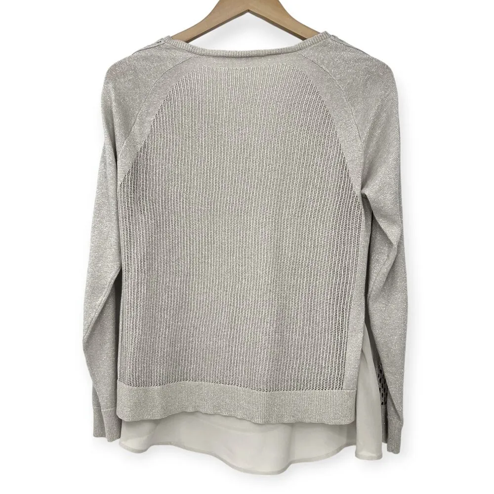 Lucky Brand | S | Metallic Silver V-Neck Long Sleeve Layered Pullover Sweater - Image 6