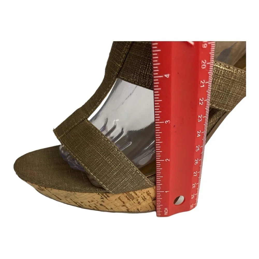 Chinese laundry denim and gold strapped cork heels size 10M - Image 12