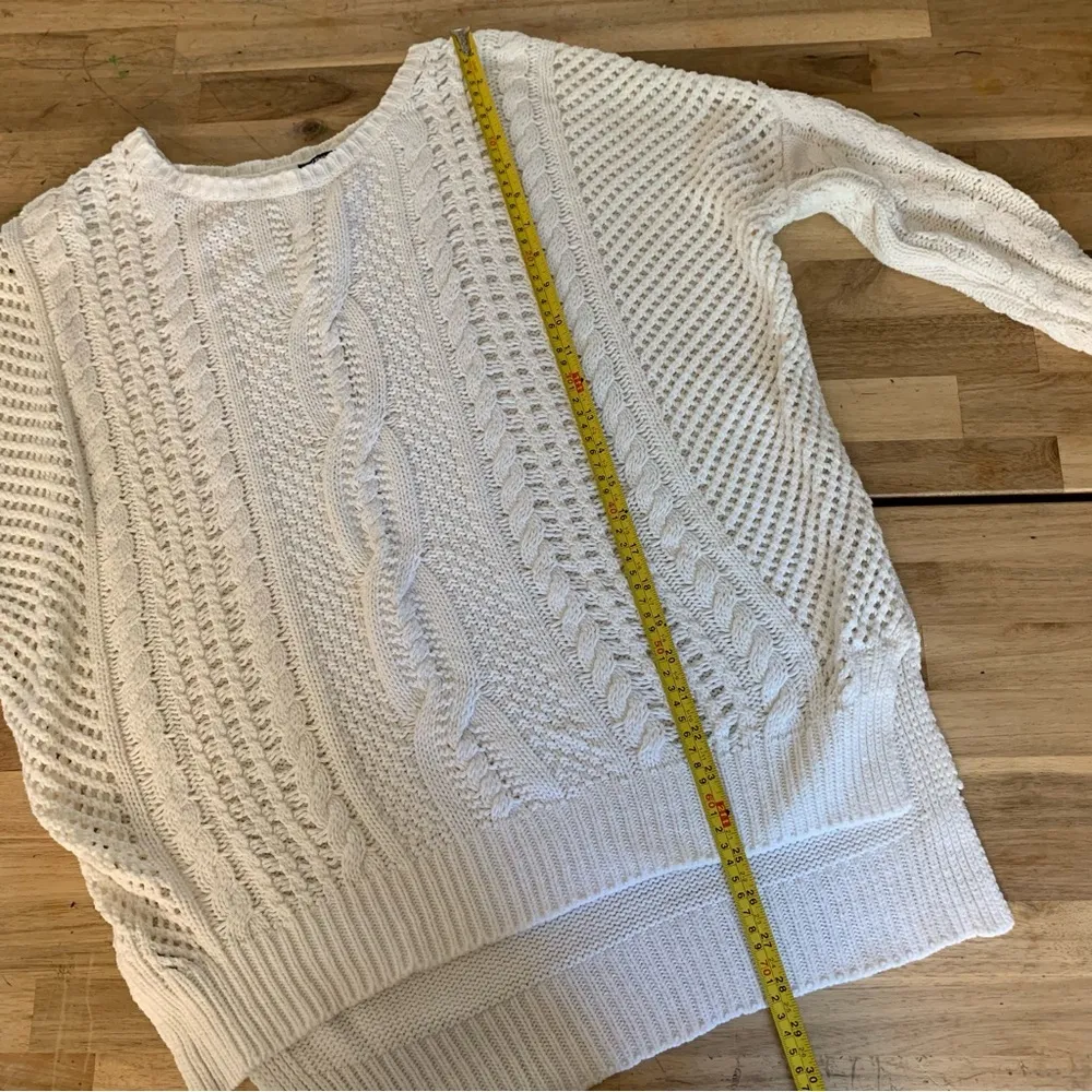 White Open Weave Drop Shoulder Sweater S - Image 4