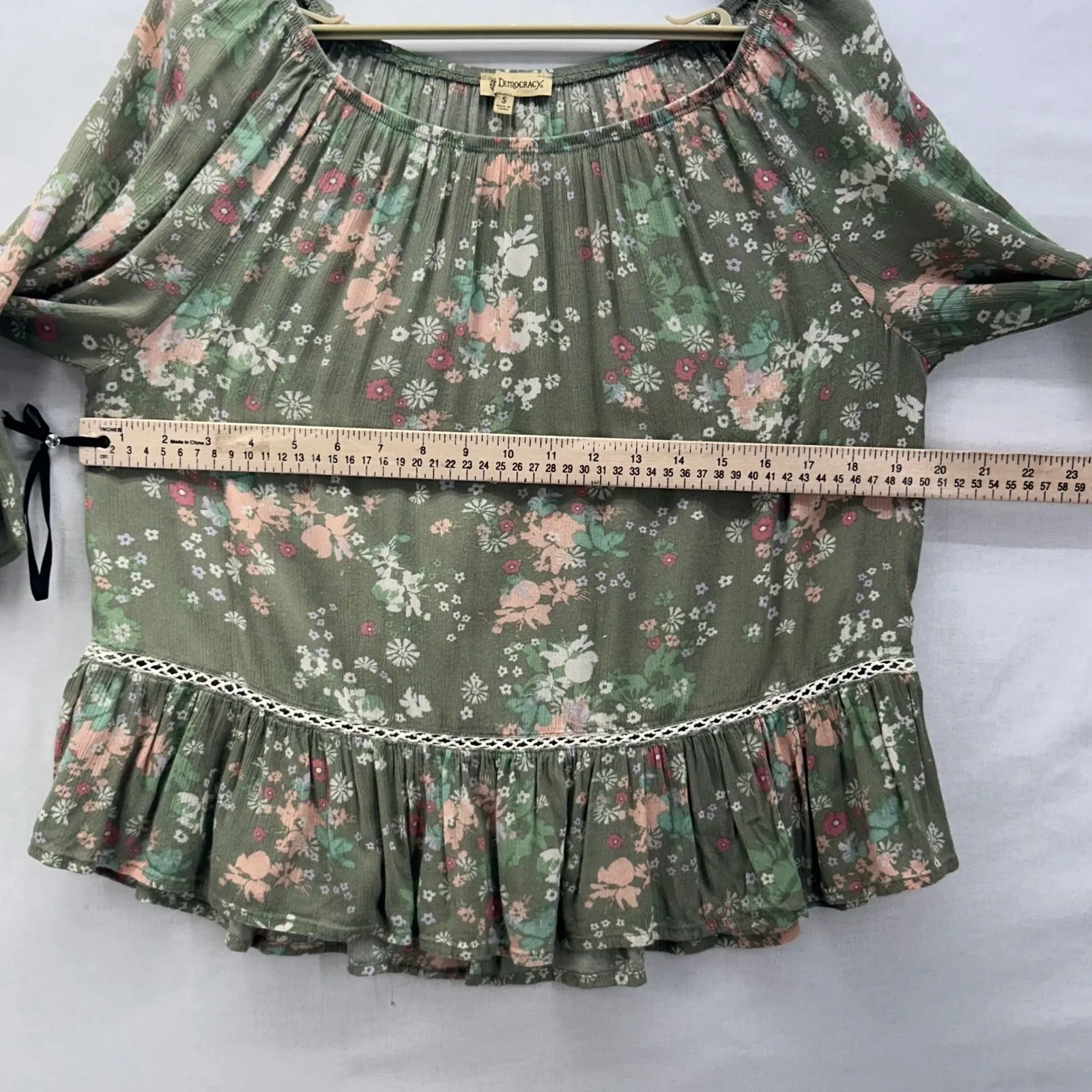 Democracy Floral Boho Blouse Green Small‎ - Image 12