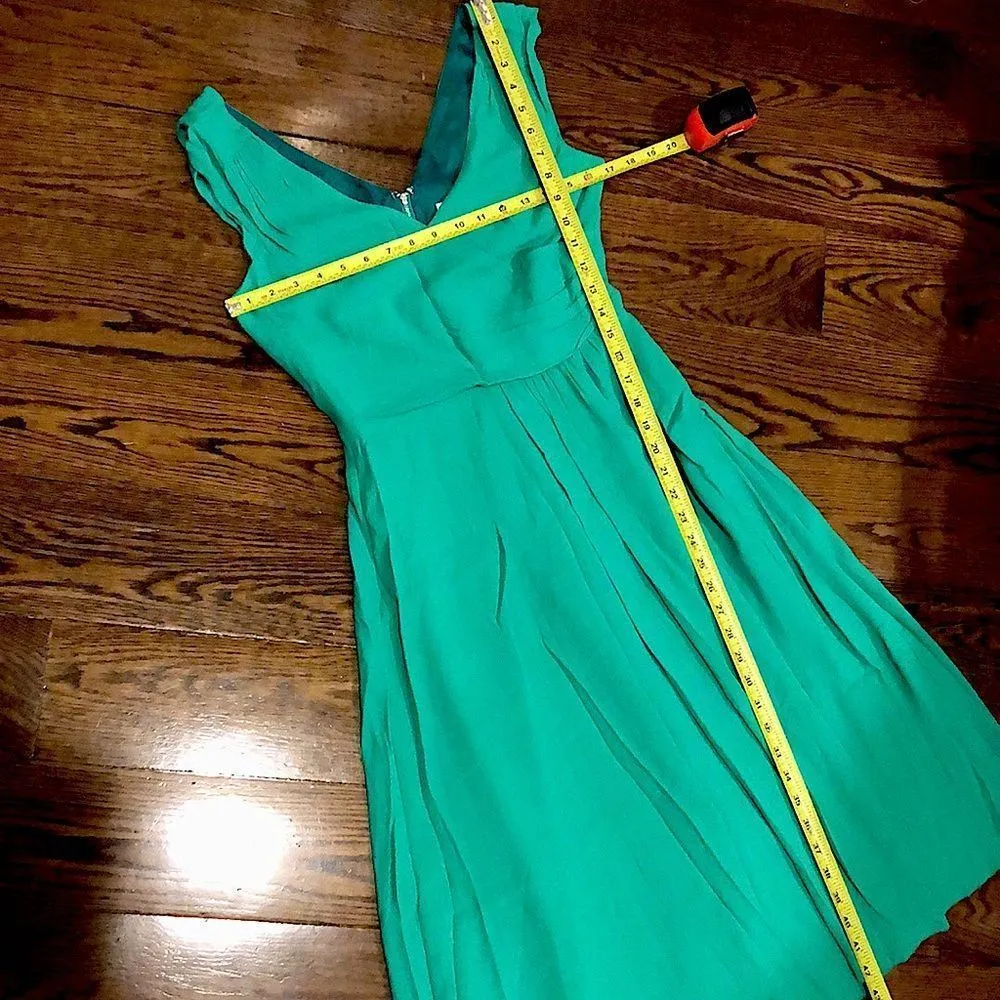 KATE SPADE Jade Green Tea Length Cap Sleeves Empire  Crossover Top Dress Sz 4 - Image 11