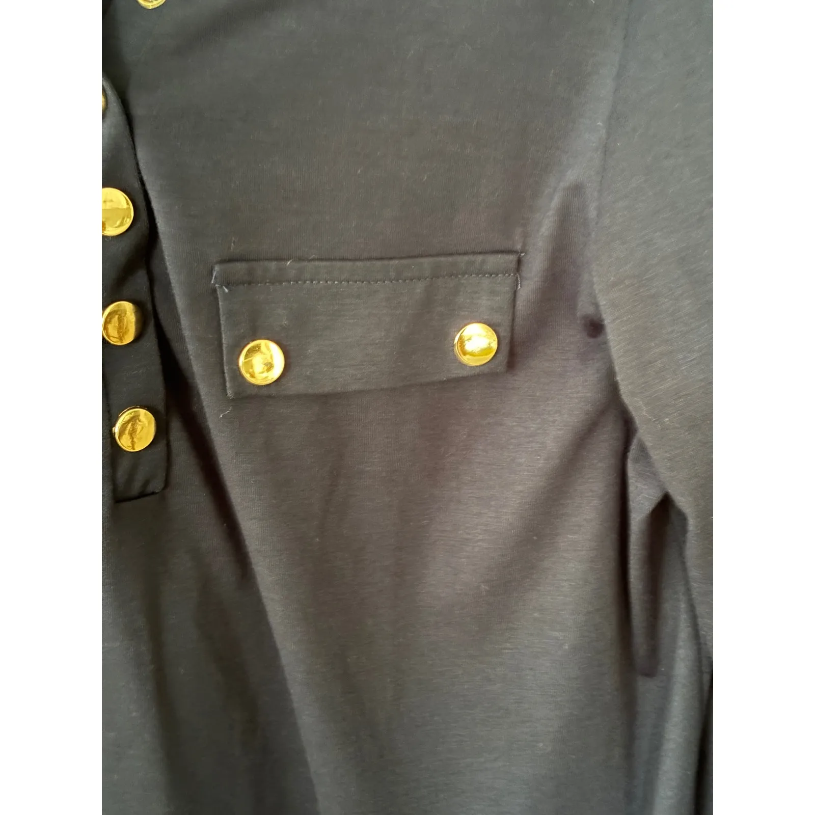 NORACORA Women's Navy Blue Long Sleeve Henley Top Gold Button Detail Size XL Black - Image 4