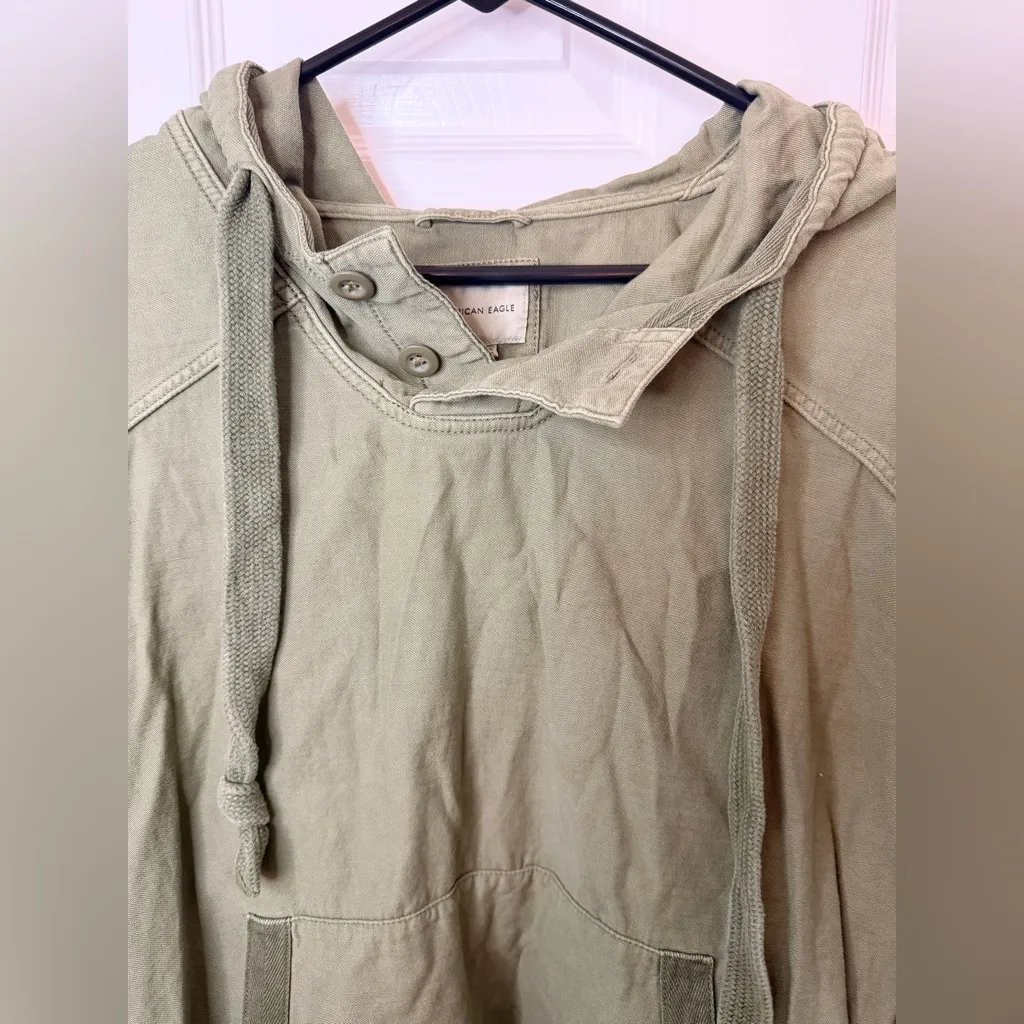 AMERICAN EAGLE HOODED WOMEN DRAWSTRING PULLOVER JACKET SHIRT OLIVE GREEN - Image 4
