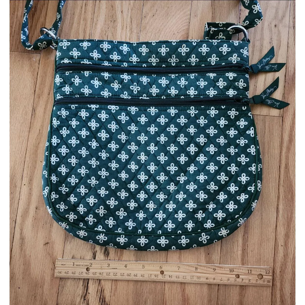 Vera Bradley Bag‎ Womens Size Adjustable Green Crossbody Floral Zipper Pockets - Image 3