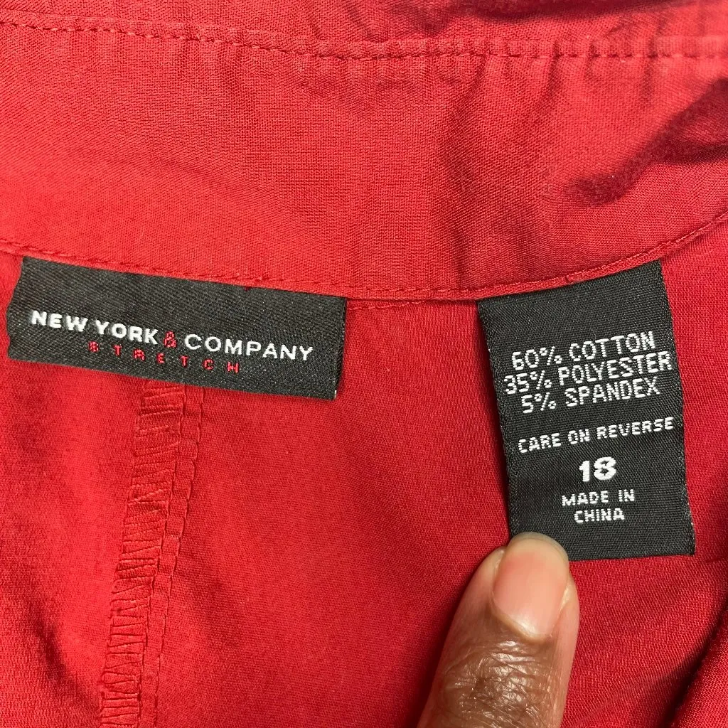 New York & Company Red Ruched Waist Button Down Shirt Size 18 - Image 8