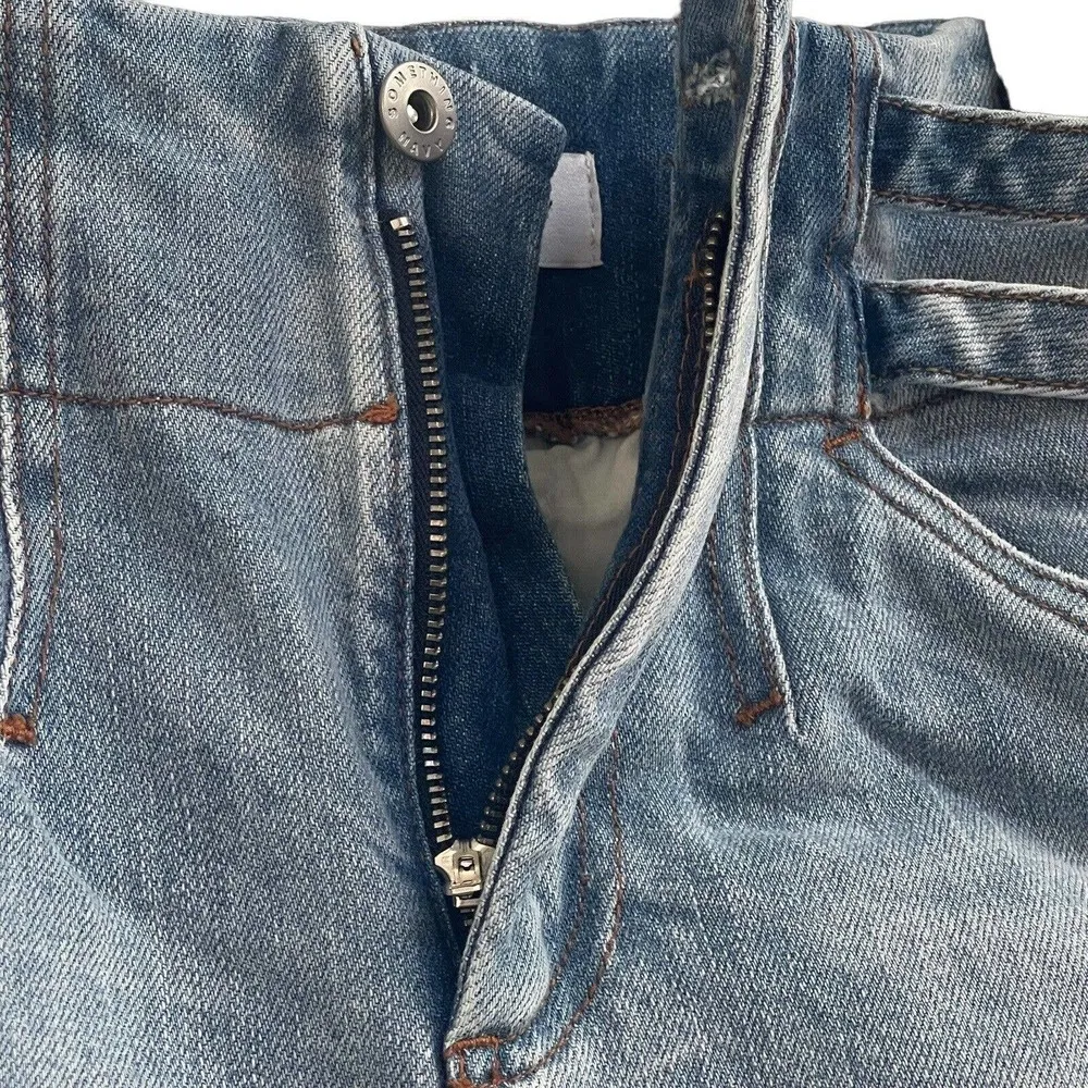 Something Navy SZ 00 Sydney Crop Jeans Side Ties High-Rise Light Wash Zip-Fly - Image 8