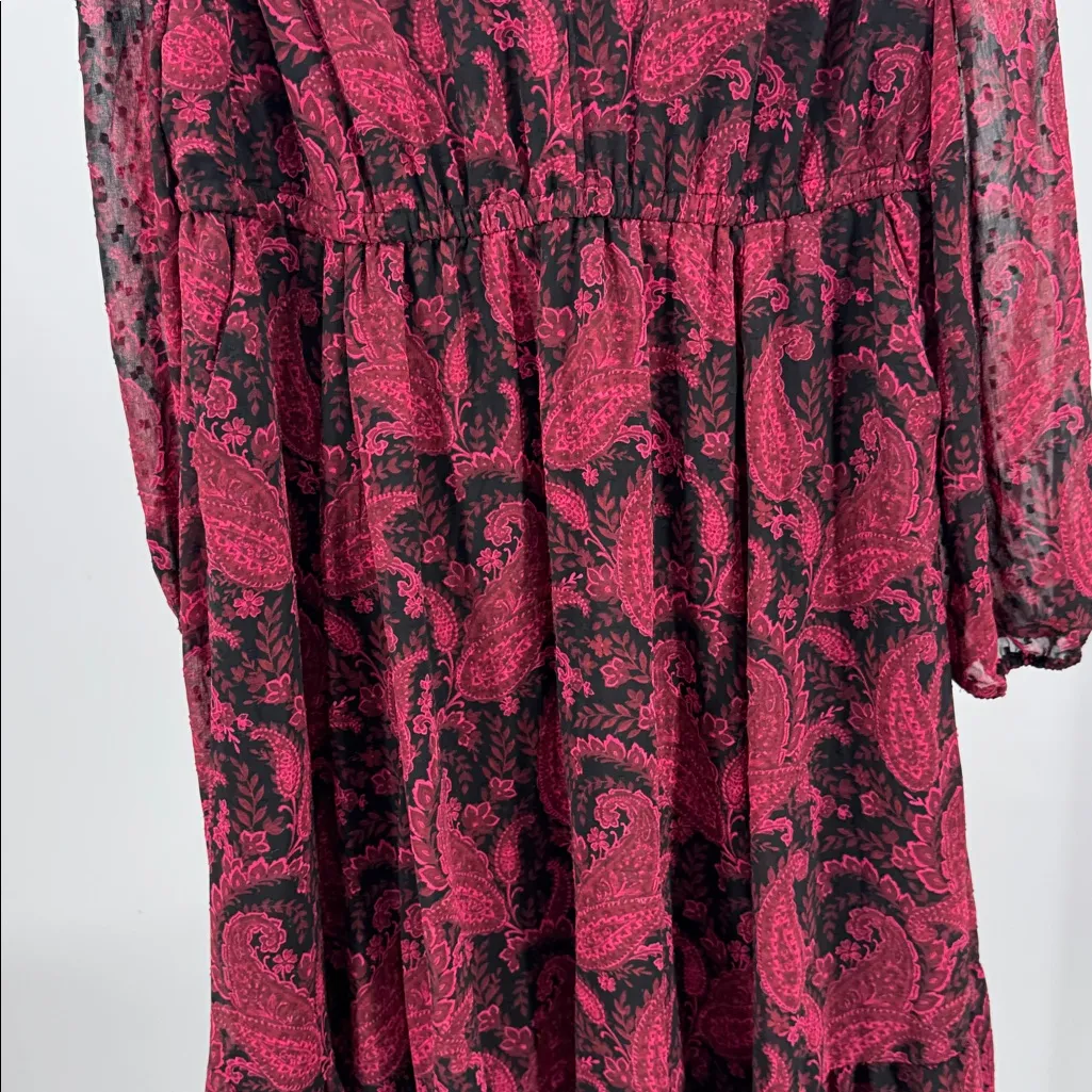 Torrid clip dot Black red Paisley sheer Long Sleeve Dress below knee length 0 - Image 9