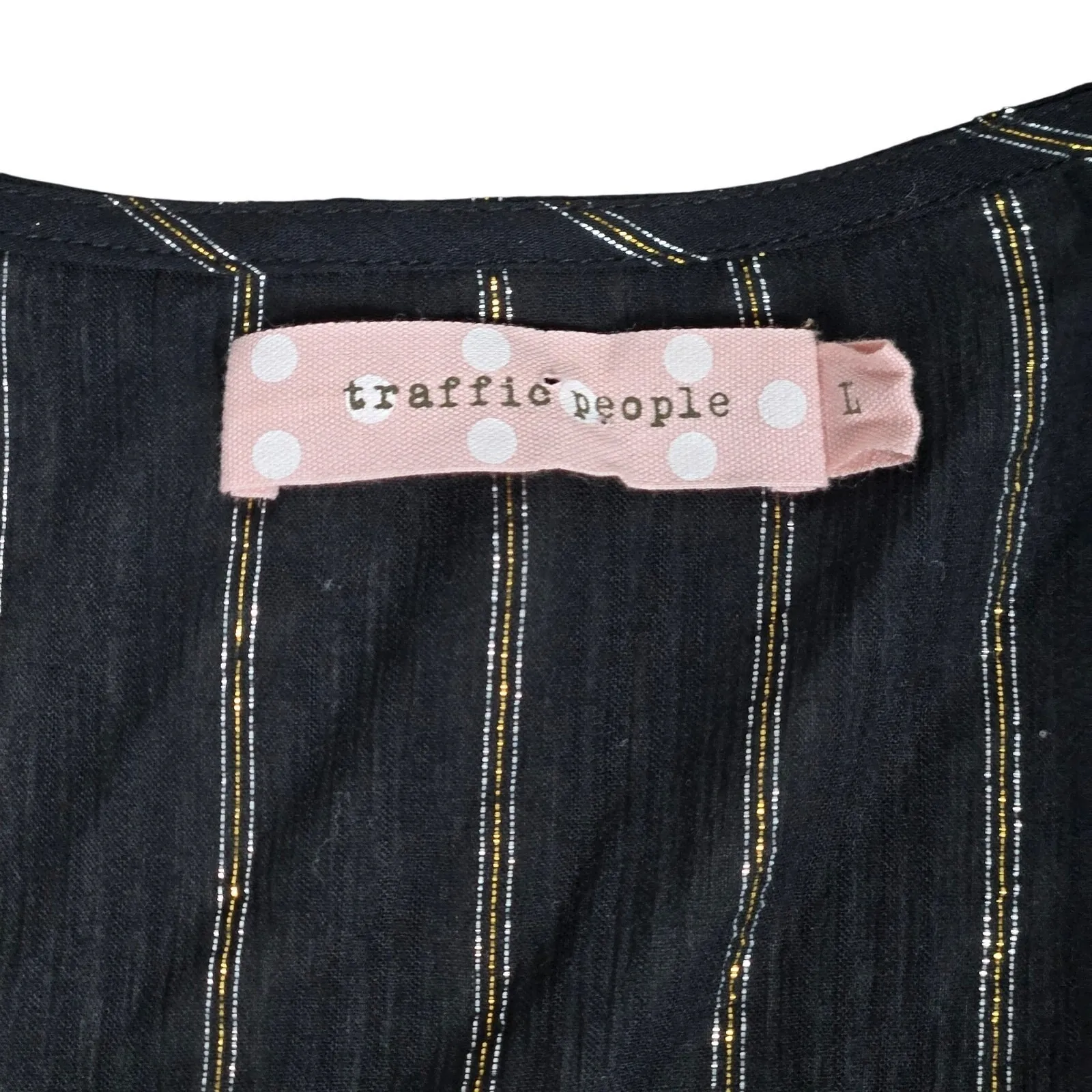 Traffic People Black Striped Long‎ Sleeve Wrap Midi Dress Size L Size L - Image 6