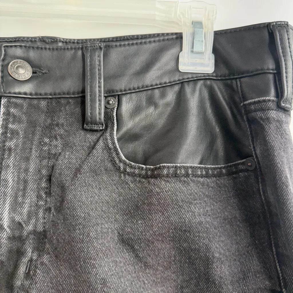 American Eagle Super High Waisted Vegan Leather Ankle Straight Jeans Black 12 - Image 4