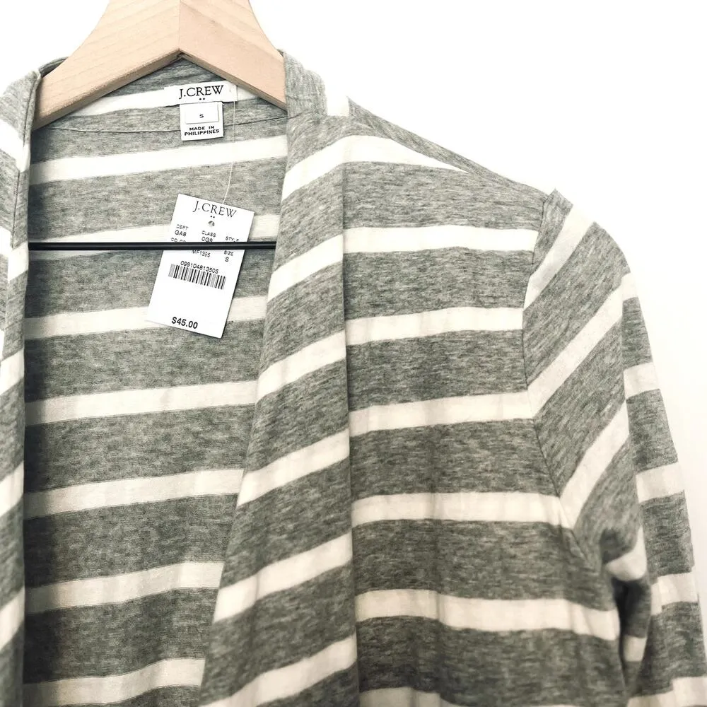NWT J Crew Factory | 100% Cotton Open Front Grey Striped Cardigan Sweater | S Gray - Image 3