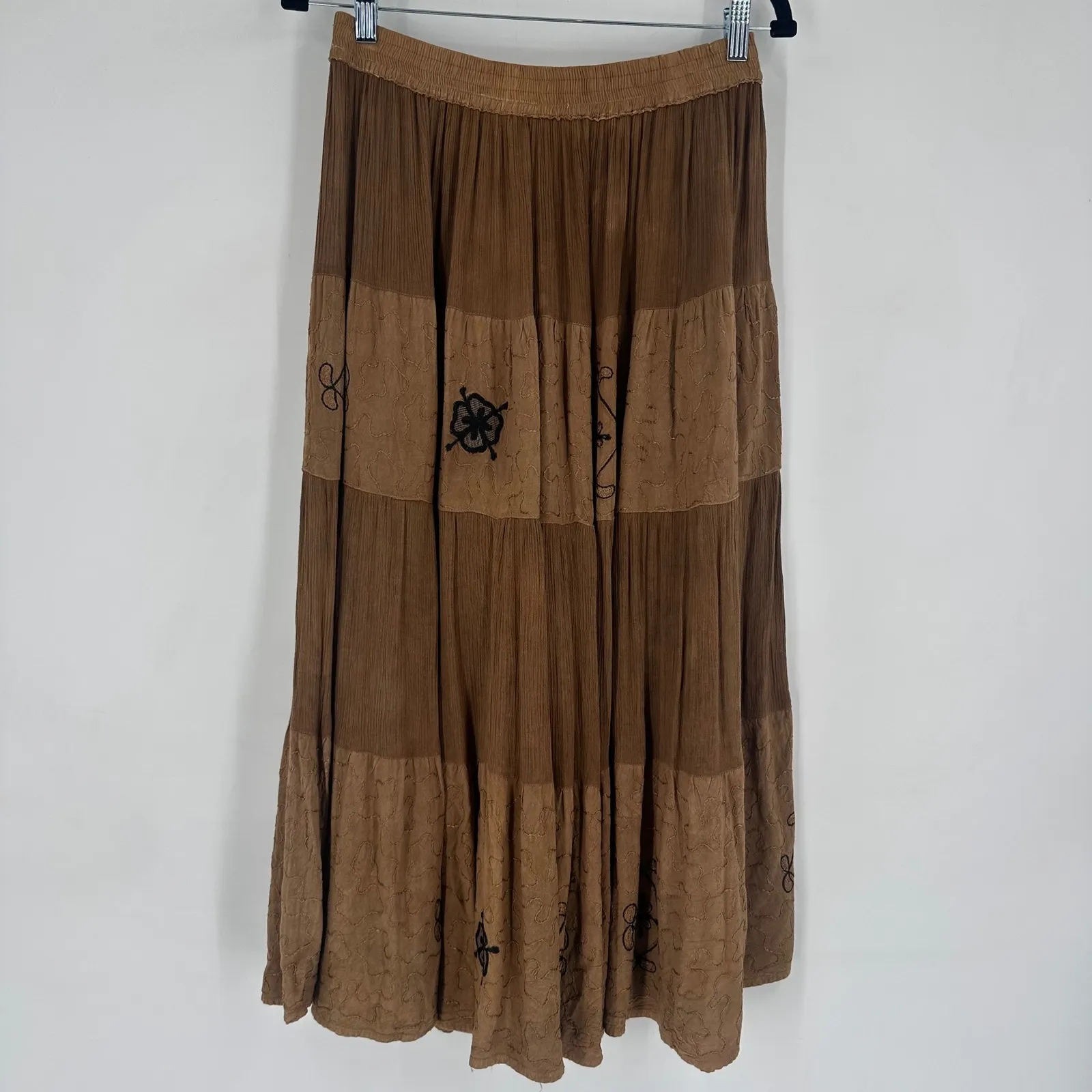 Vintage Boho Embroidered Top Maxi Skirt Brown Earth Tone Folk Cottagecore Size L - Image 8