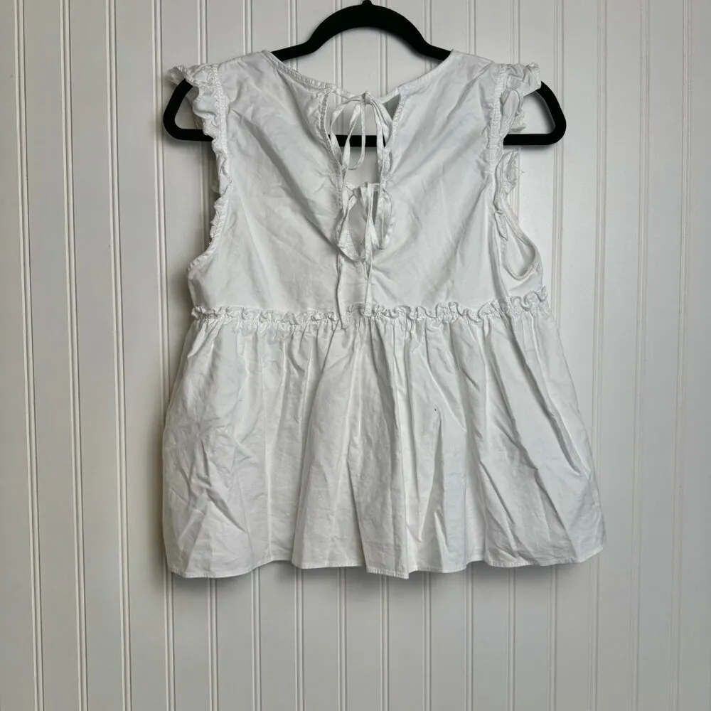 Zara TRF White Babydoll Top Sleeveless, Tie Back - Image 6