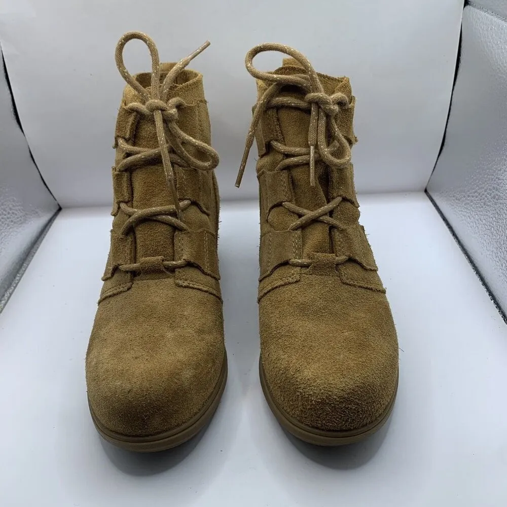 Sorel Evie Lace Tan Suede Wedge Bootie Camel Brown Size 7 E4 - Image 2
