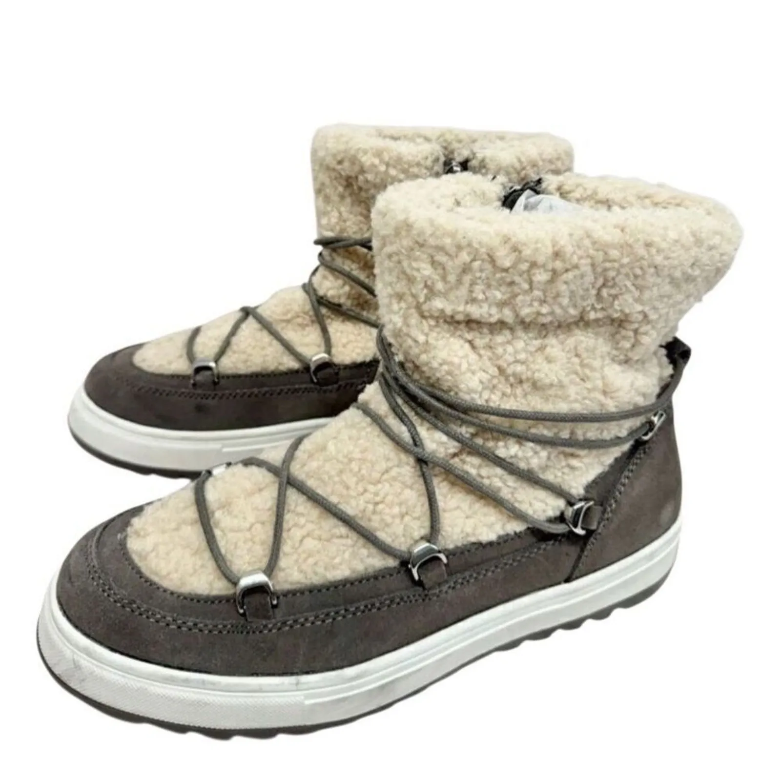 Blondo Boots Size 9.5 Waterproof Gray Cream‎ Suede Shearling Upper Lace Up - Image 5