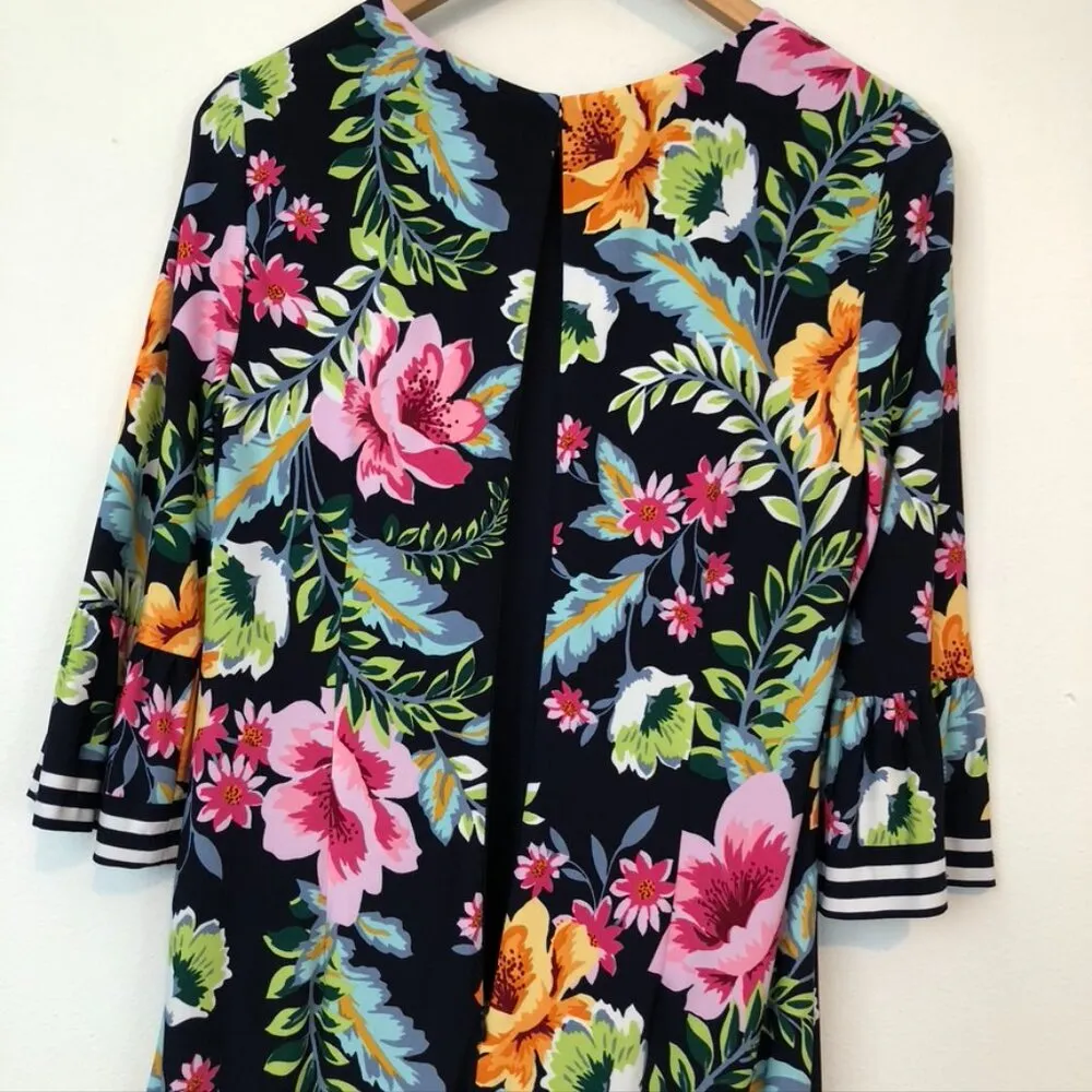 NEW NWT ELIZA J Navy Blue Pink Orange Floral Jersey Stretch Ruffle Shift Dress 8 - Image 9
