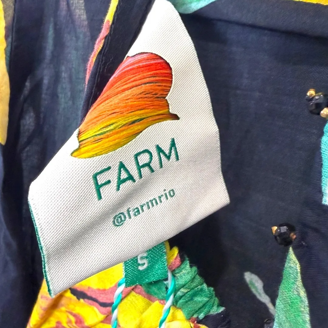 Farm Rio Alice Flowers Black Maxi Dress Yellow Floral Flutter Sleeve Size S - Image 8