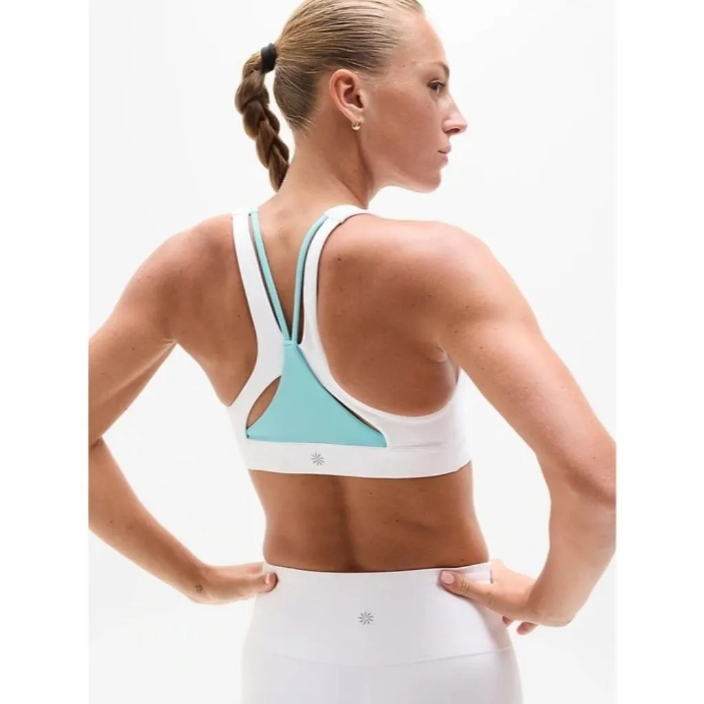 Athleta XS Flex Spacer Tipped Sports Bra Bright White Aqua Blue X-Small Cup A-C - Image 2