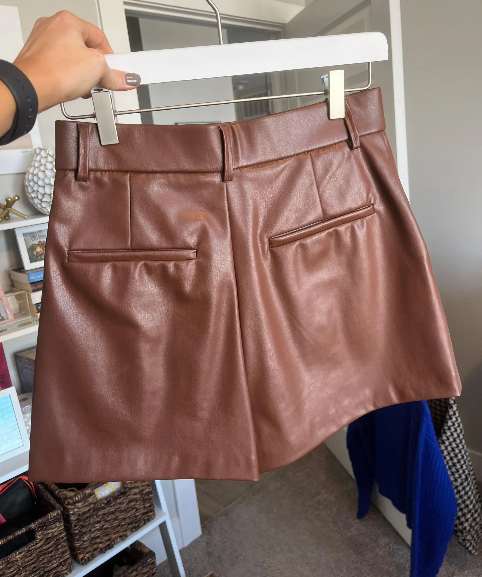 Faux Leather Brown Shorts - Image 4