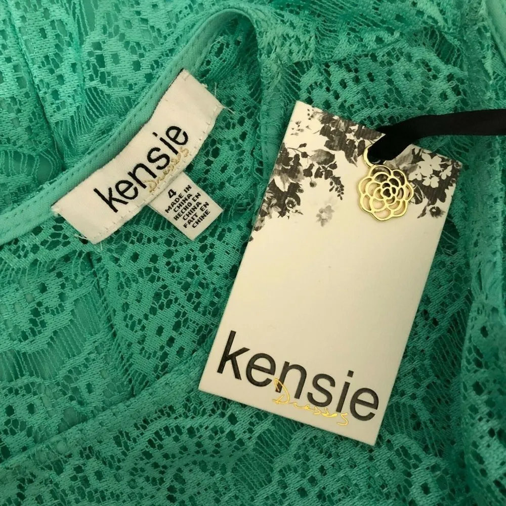 Kensie Dress A Line Sleeveless Lace Overlay Open Back Aqua Green Size 4 - Image 3