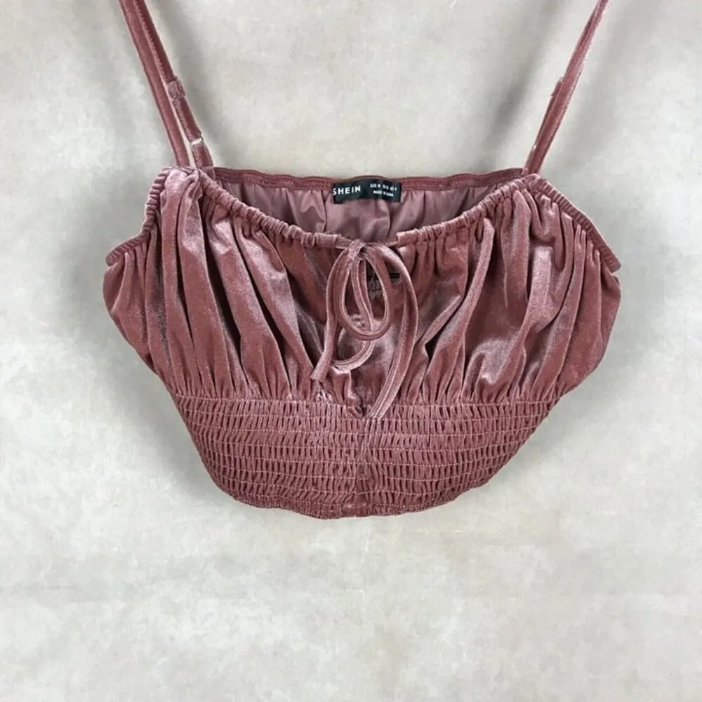 Soft Velvet Smocked Mauve Crop Top NEW Size 6 Medium - Image 3