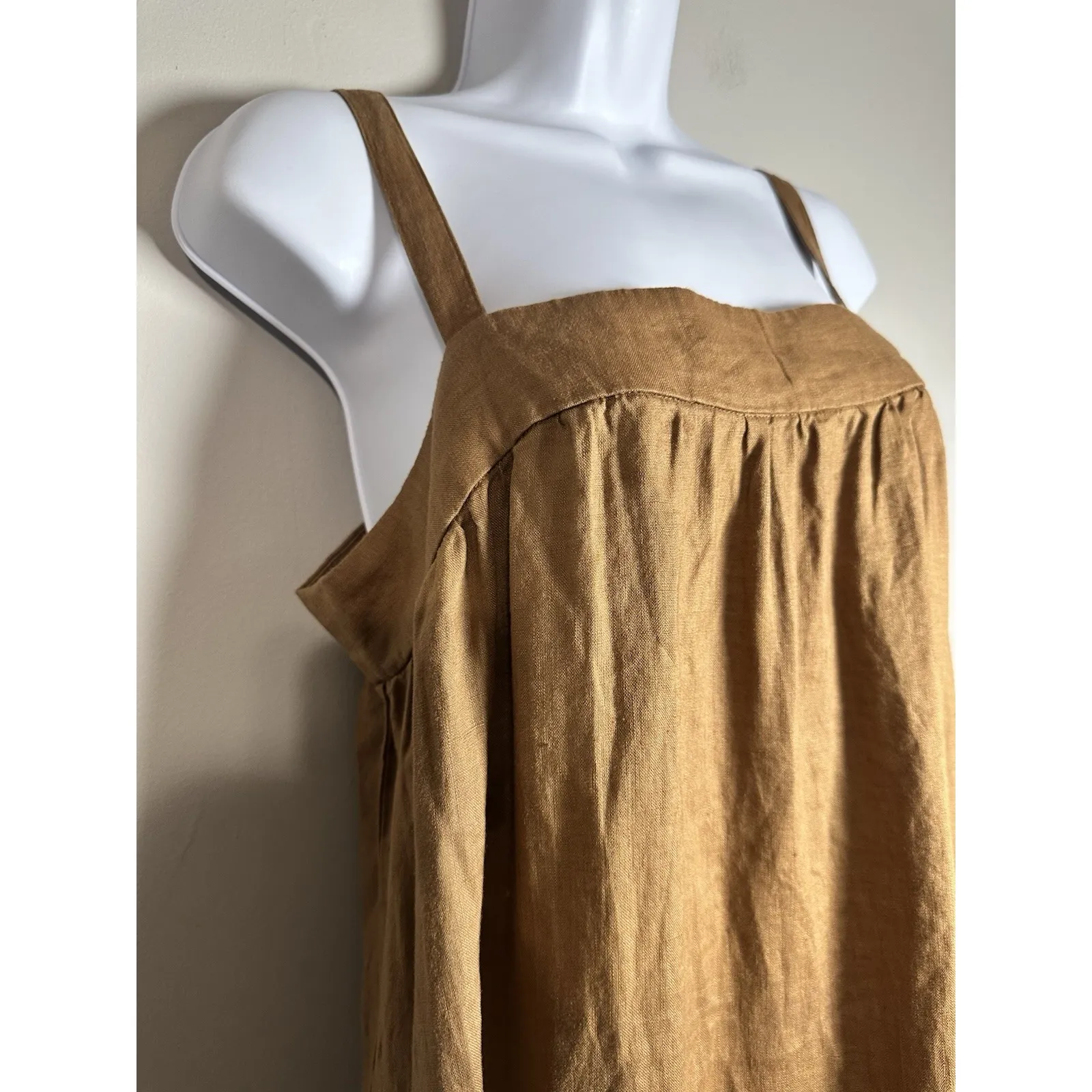 Quince 100% European Linen Trapeze Linen Dress Golden Brown NWOT Size M - Image 2