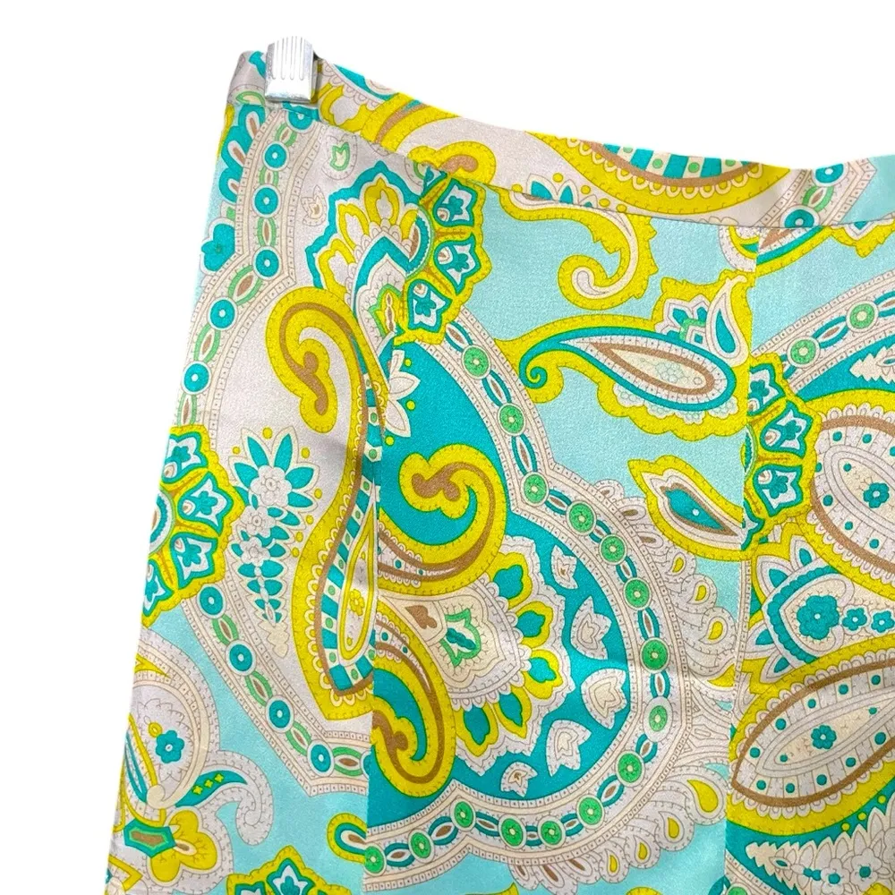 BANANA REPUBLIC Eight
Gores Silk Skirt 4 Paisley Print Teal/yellow Lined Godet - Image 5