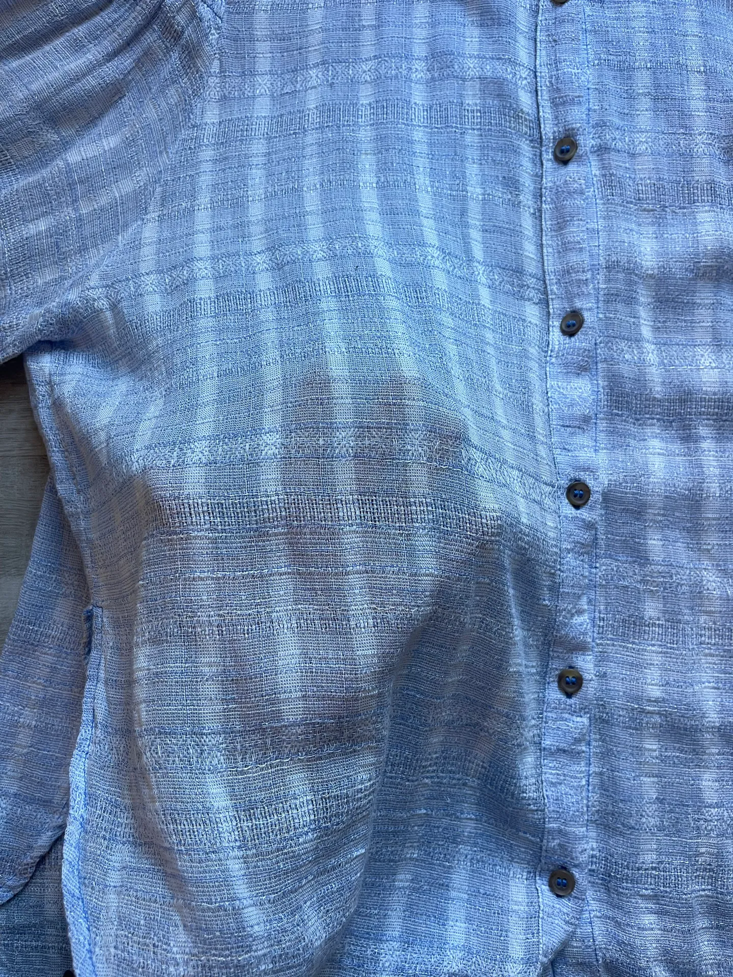 Headed To The Highlands Button Down Gauzy Long Sleeves Blue Blouse Size M - Image 7