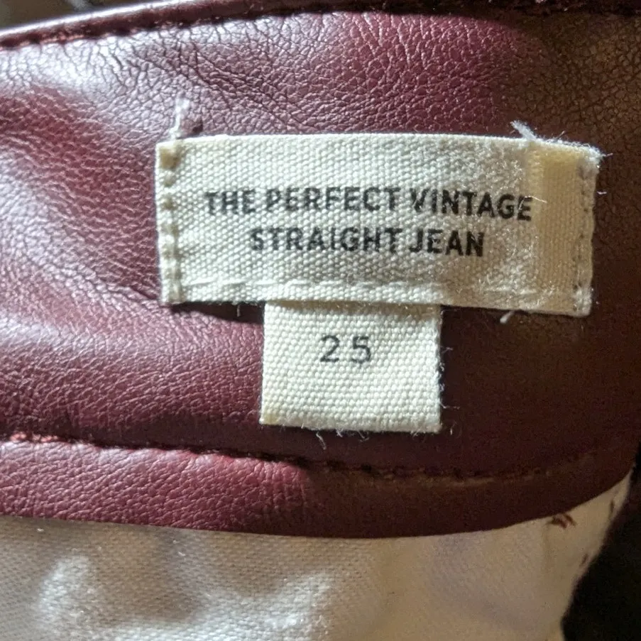 Madewell The Perfect Vintage Faux Leather Edition Red Straight Leg Pants 25 NWT - Image 5