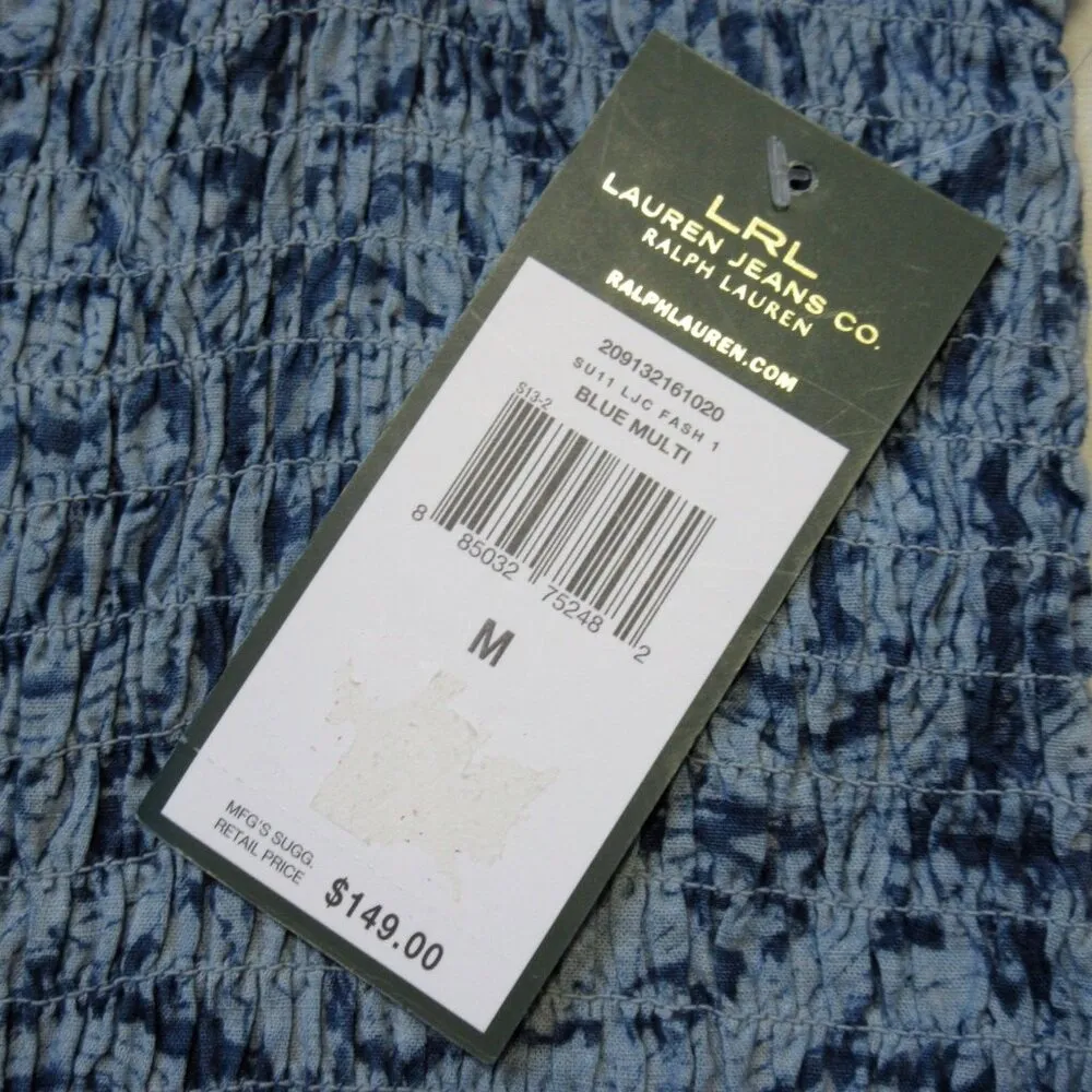 NWT Ralph Lauren Jeans Co Midi in Blue Floral Batik Smocked Tank Dress M - Image 4