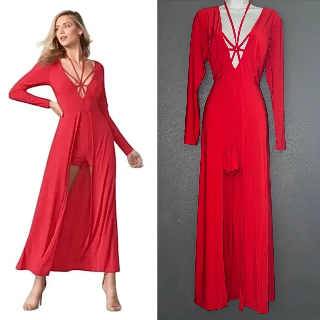 Venus Vintage Long Sleeve Maxi Dress Sexy Party Romper Womens Large - Image 2