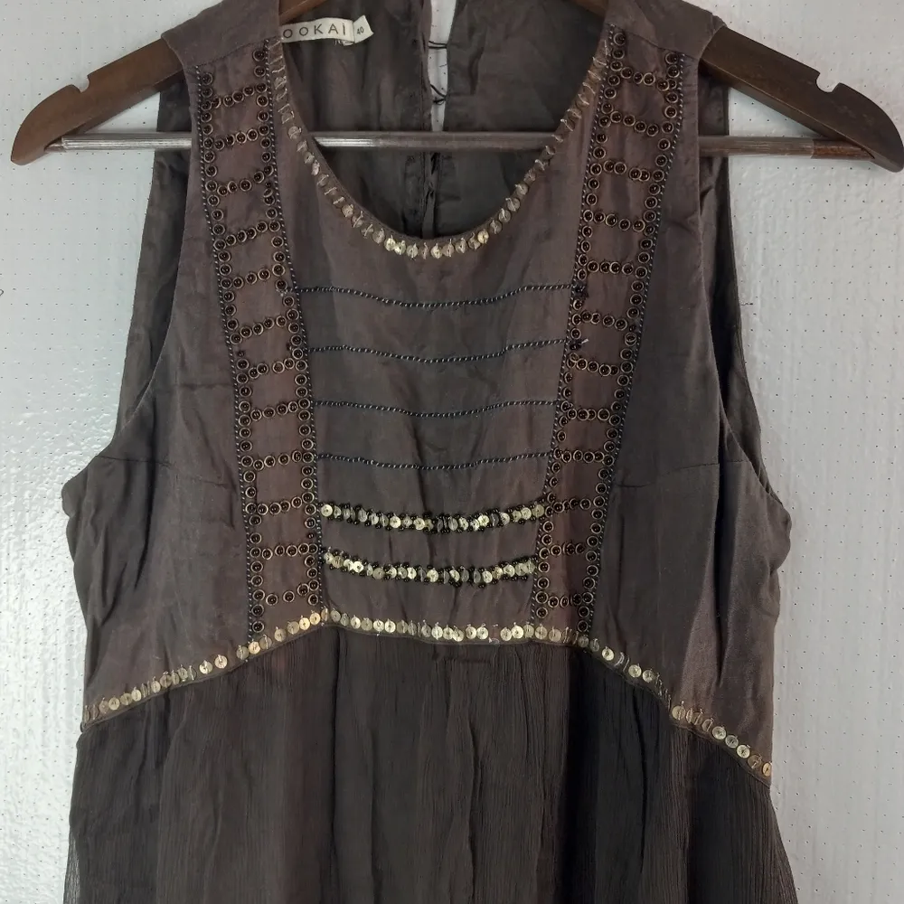 Kookai S Sleeveless Beaded Dress In Mocha - Image 9