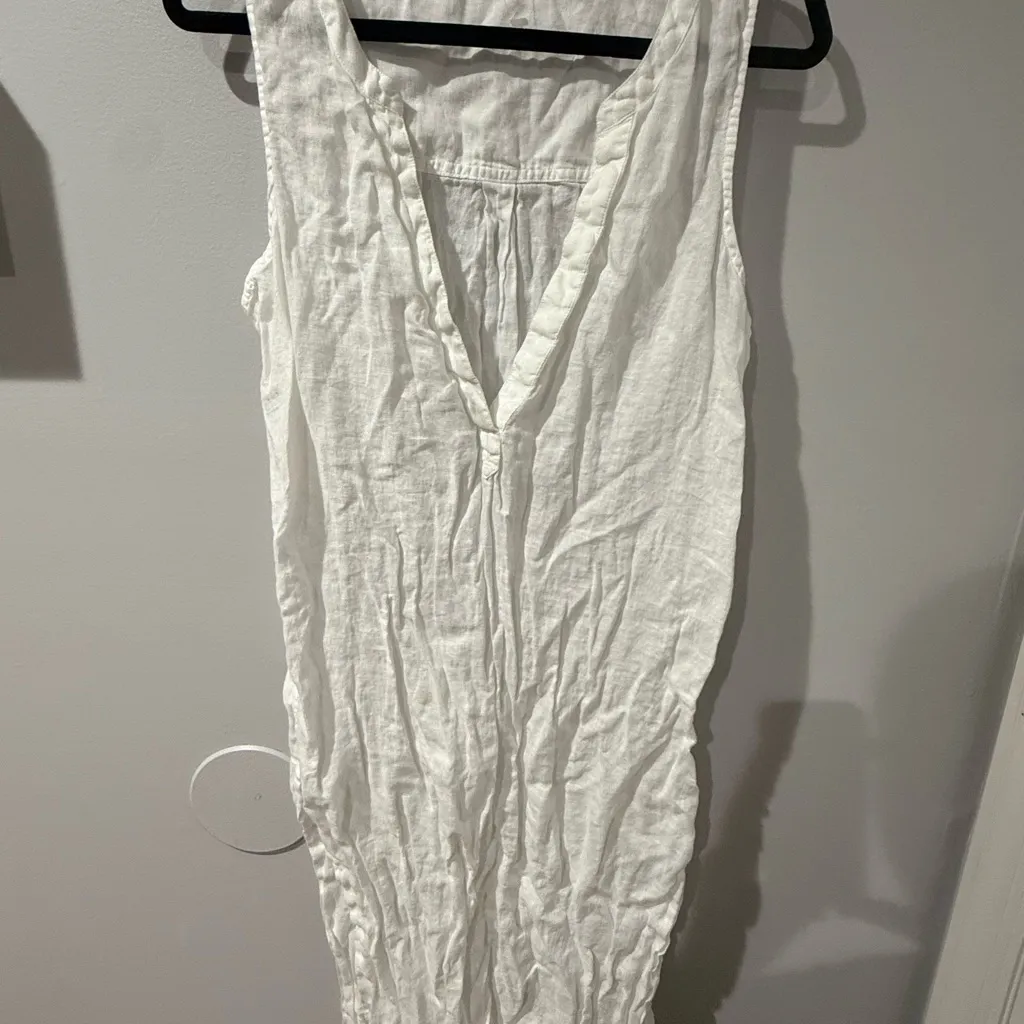 Athleta 100% Linen Midi Dress Women’s Large White Sleeveless‎ SEE PHOTOS X - Image 2