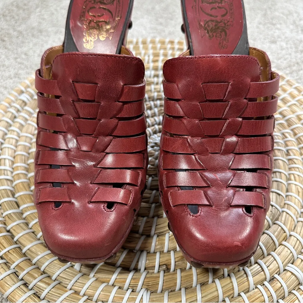 Nine West Women’s Vintage Studed Red Leather Mules Clog Heeled Chunky Grunge 6.5 - Image 2