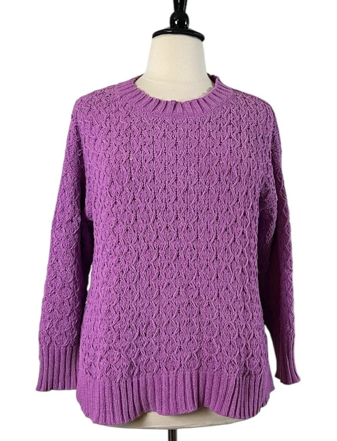 Seven7 Sweater Chenille Knit Crew Neck Wild Orchid Purple Women’s Size Large - Image 1