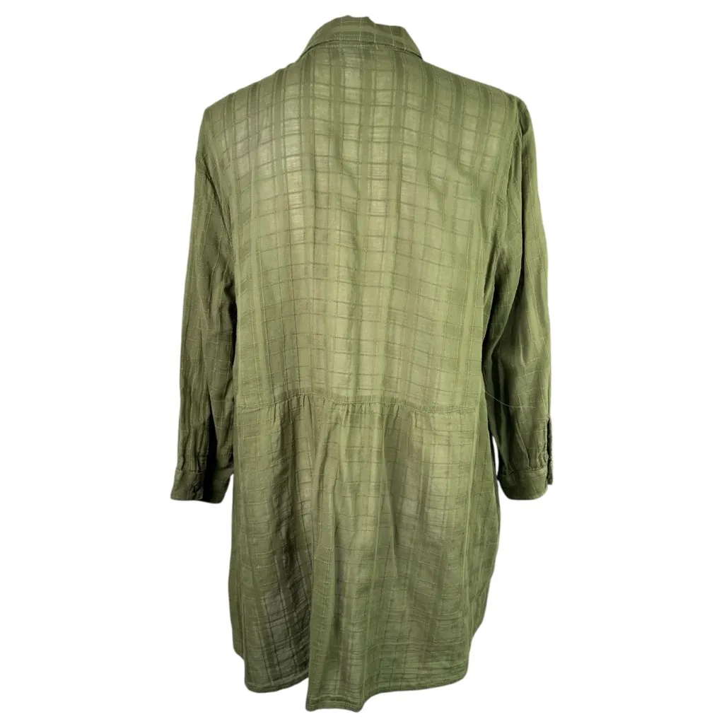 J. Jill Button Down Women’s Olive Green 109% Cotton Peplum Top Size Large Plaid - Image 4