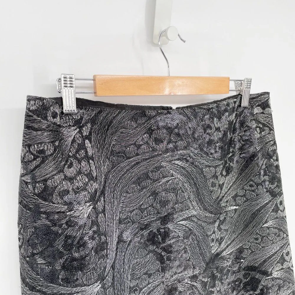 Ann Taylor Metallic Sequin Pencil Mini Skirt Black Women's 12 - Image 2