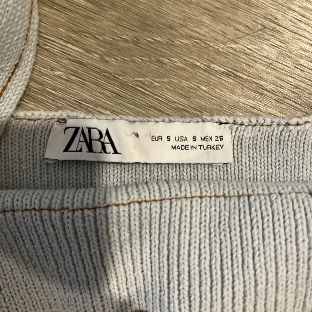 Zara Womens Small Ribbed Overalls Skirt Dress Blue Pockets Academia Y2K - Image 3