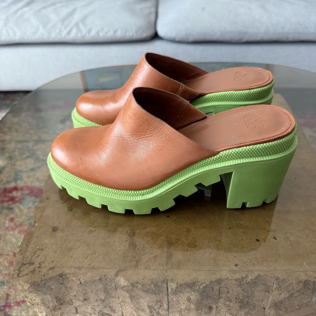 GB End Game Brown Leather Chunky Heel Clogs 7.5 - Image 4