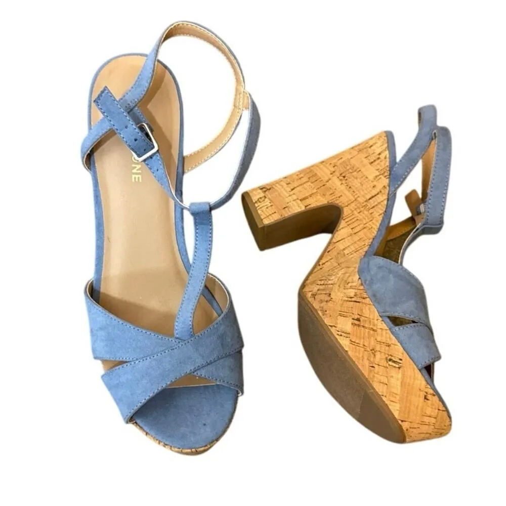 Sun + Stone Women Cork Heel Slingback Sandals Jamie Size US 10M Blue NWOT - Image 2