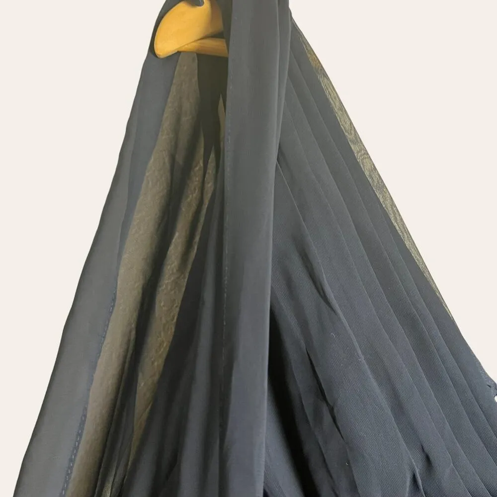 Navy Blue Pleated Chiffon V - Image 5