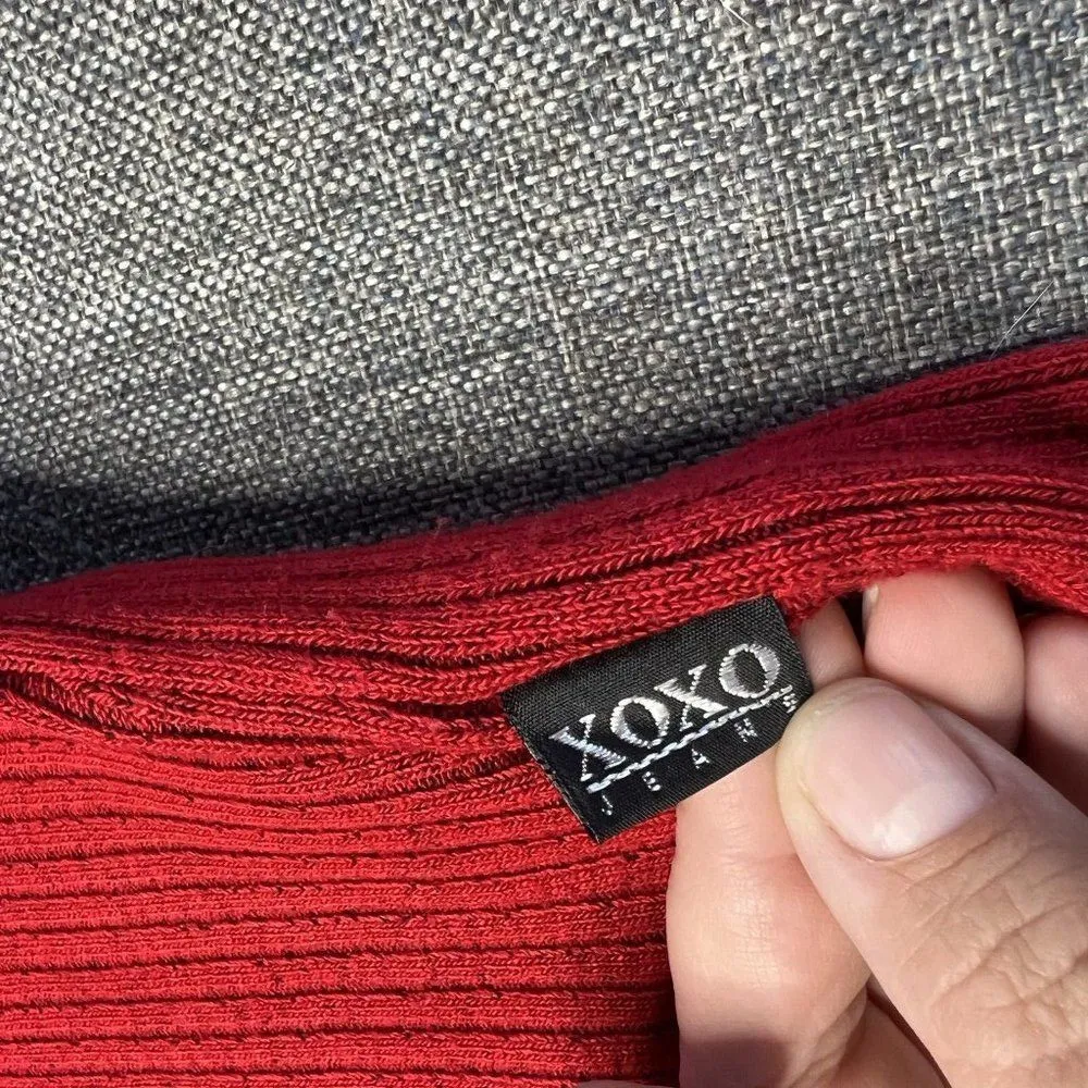 Vintage Y2K‎ Top Large Red Knit Tank Top V Neck XOXO Ribbed Sleeveless - Image 5