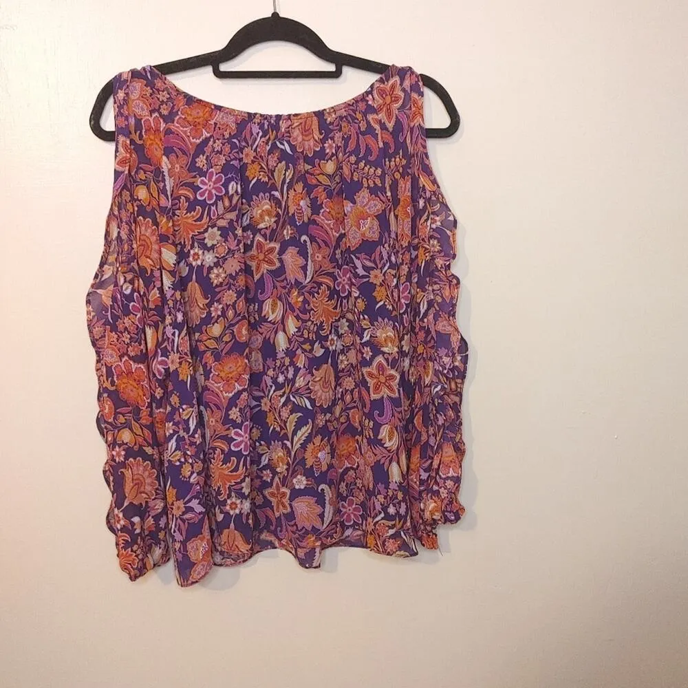 1 State Floral Size Large L Colorful Vibrant Boho Bohemian Top Blouse Classy - Image 2