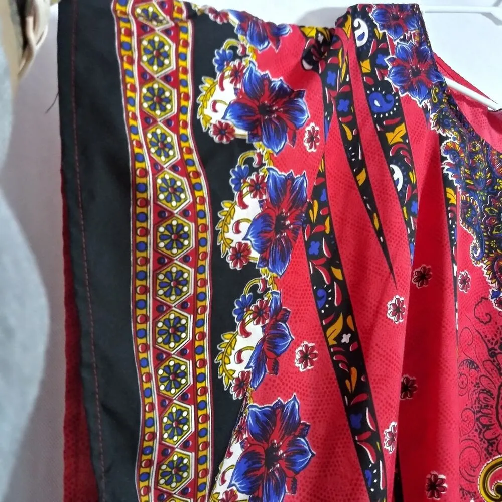 Gold Coast MuuMuu Vibrant Red Floral Kaftan Cover Up Size OS - Image 5