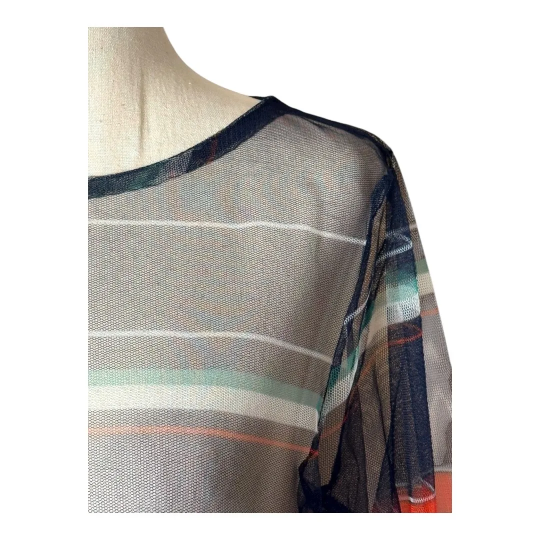 LULUSAR Dress Women‎ Medium Blue Red Sheer Striped Maxi Dress Mesh Cover Up - Image 5