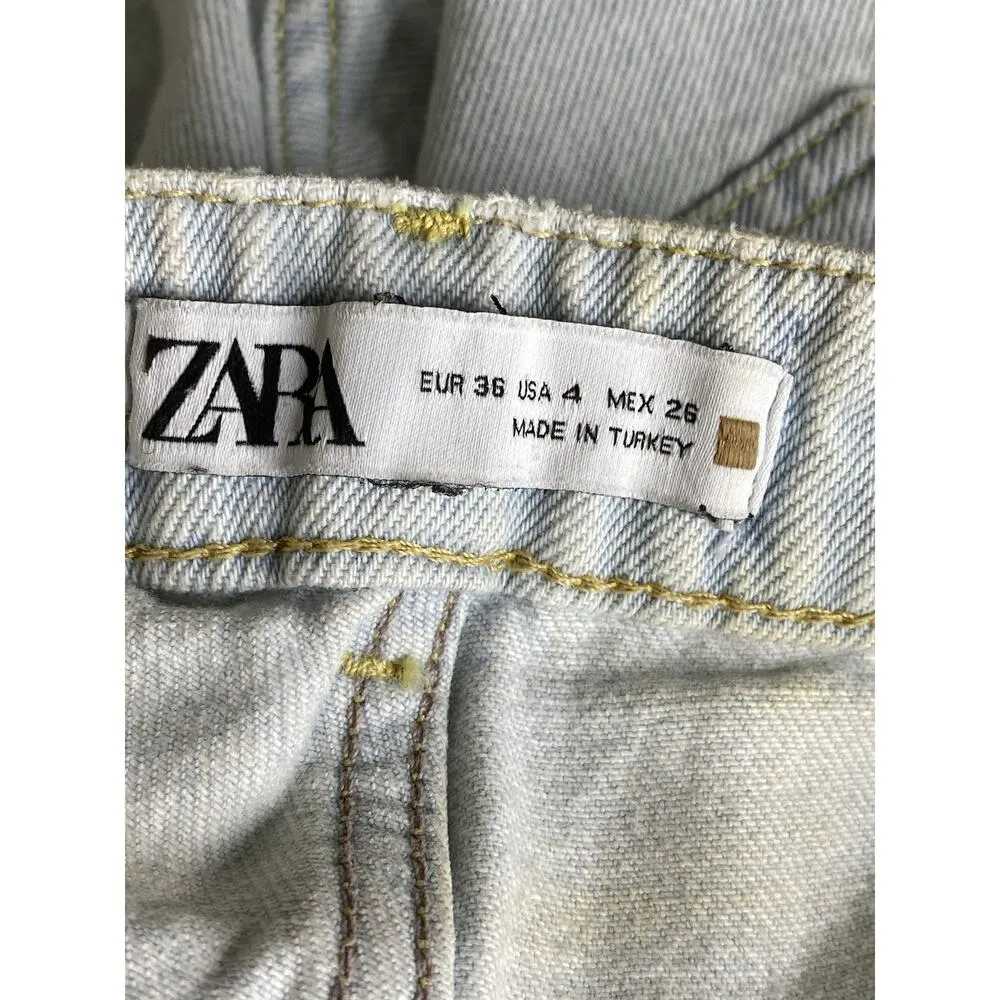 Zara Womens Size 4 Ultra High Rise Wide Leg Cargo Jeans 100% Cotton Medium Wash - Image 7