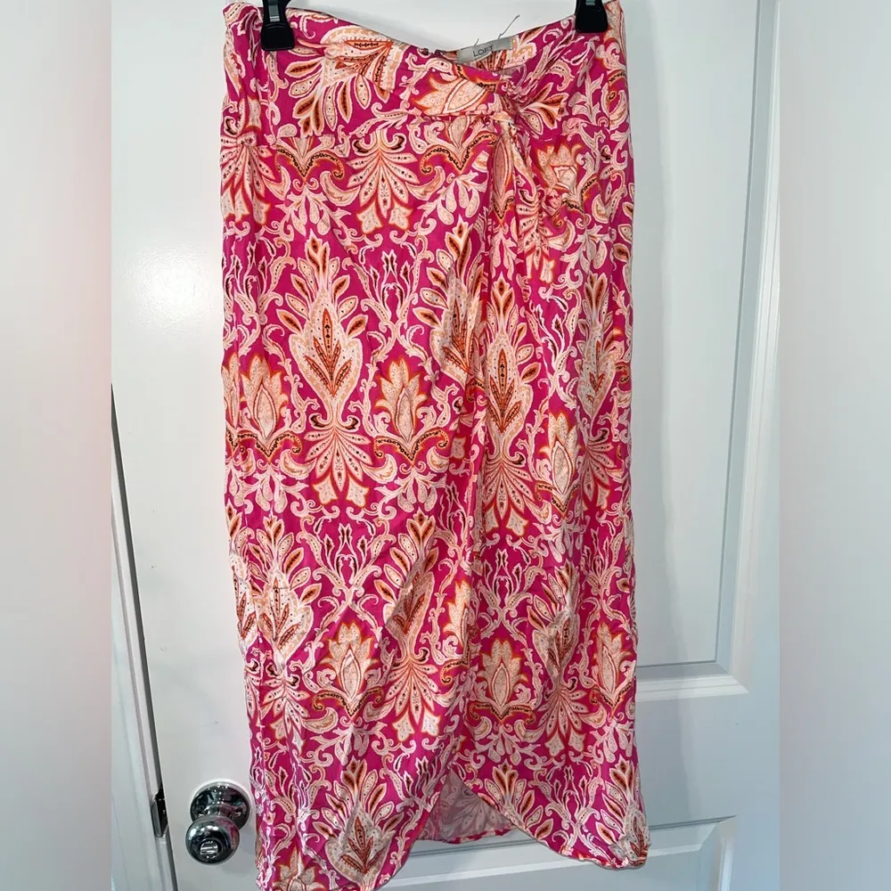 Loft NWOT Zip Up Hook/Latch Closure Paisley Floral MidiOpen Tie Knot Skirt Sz 8 - Image 6