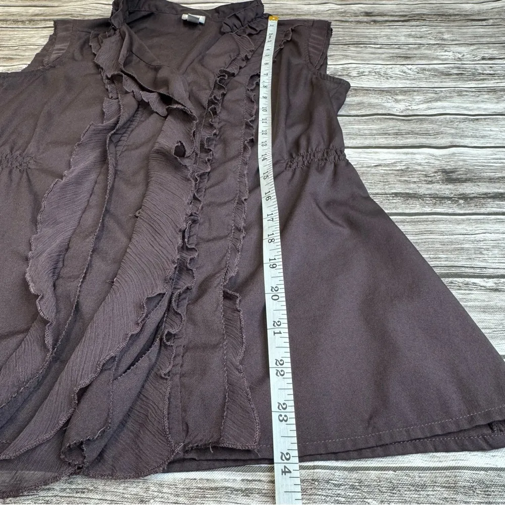 Converse One Star Women's Brown Button Ruffle Sleeveless Blouse S SM Small Light - Image 13