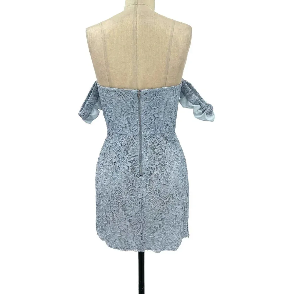 NBD x Naven Twins Lori Ice Blue Lace Off Shoulder Mini Dress‎ Size Small - Image 7