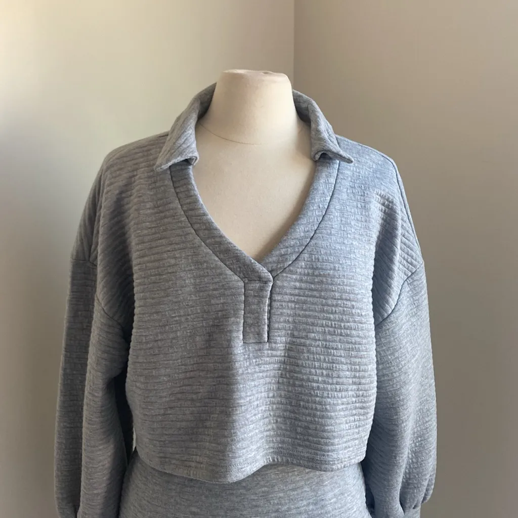 Ribbed Knit Sweater and Skirt Set Womens Sz Large Grey Sweat Set - Image 3